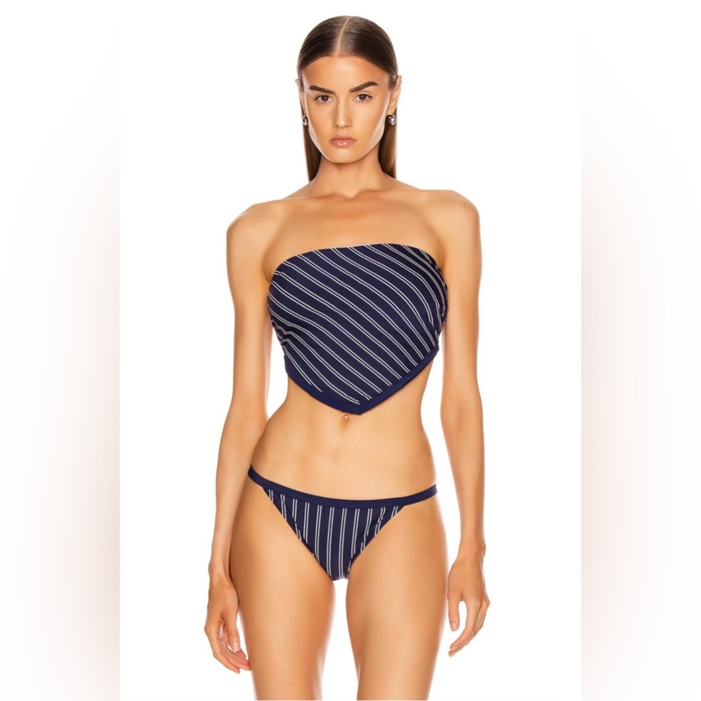 SOLID & STRIPED Navy and White Striped Bandeau Bikini